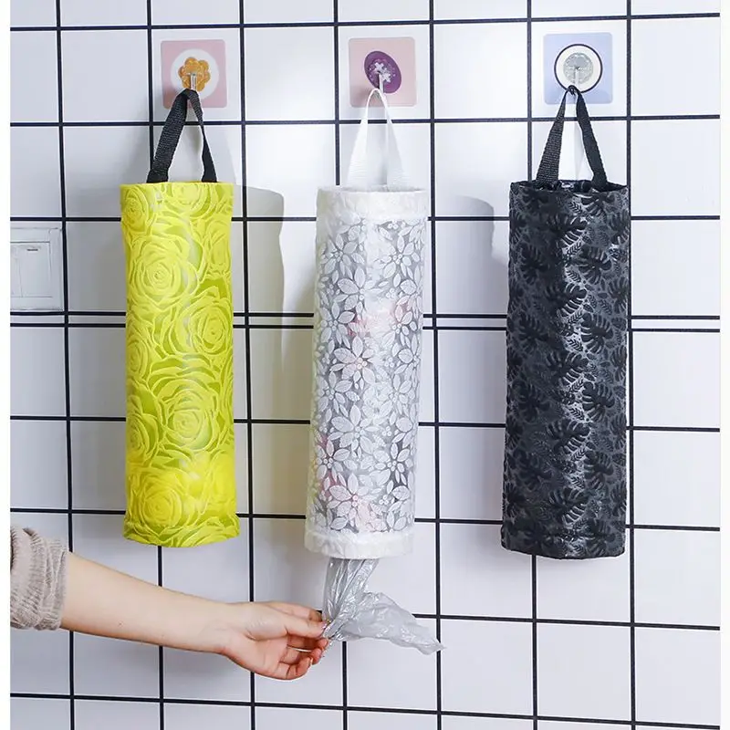 Home Grocery Bag Holder Wall Mount Plastic Bag Holder Dispenser Hanging Storage Trash Garbage Bag Kitchen Garbage Organizer