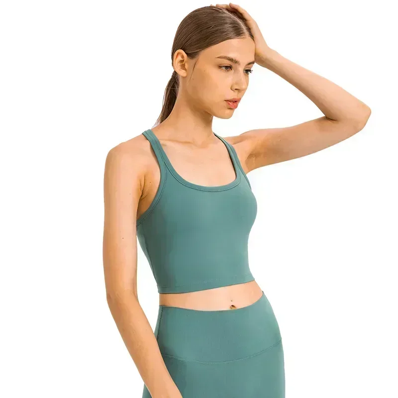 Lemon Women Cool Quick-drying Stretch Yoga Vest Elastic Casual Fitness Running Sports Underwear With Chest Pad Sports Bra Tops