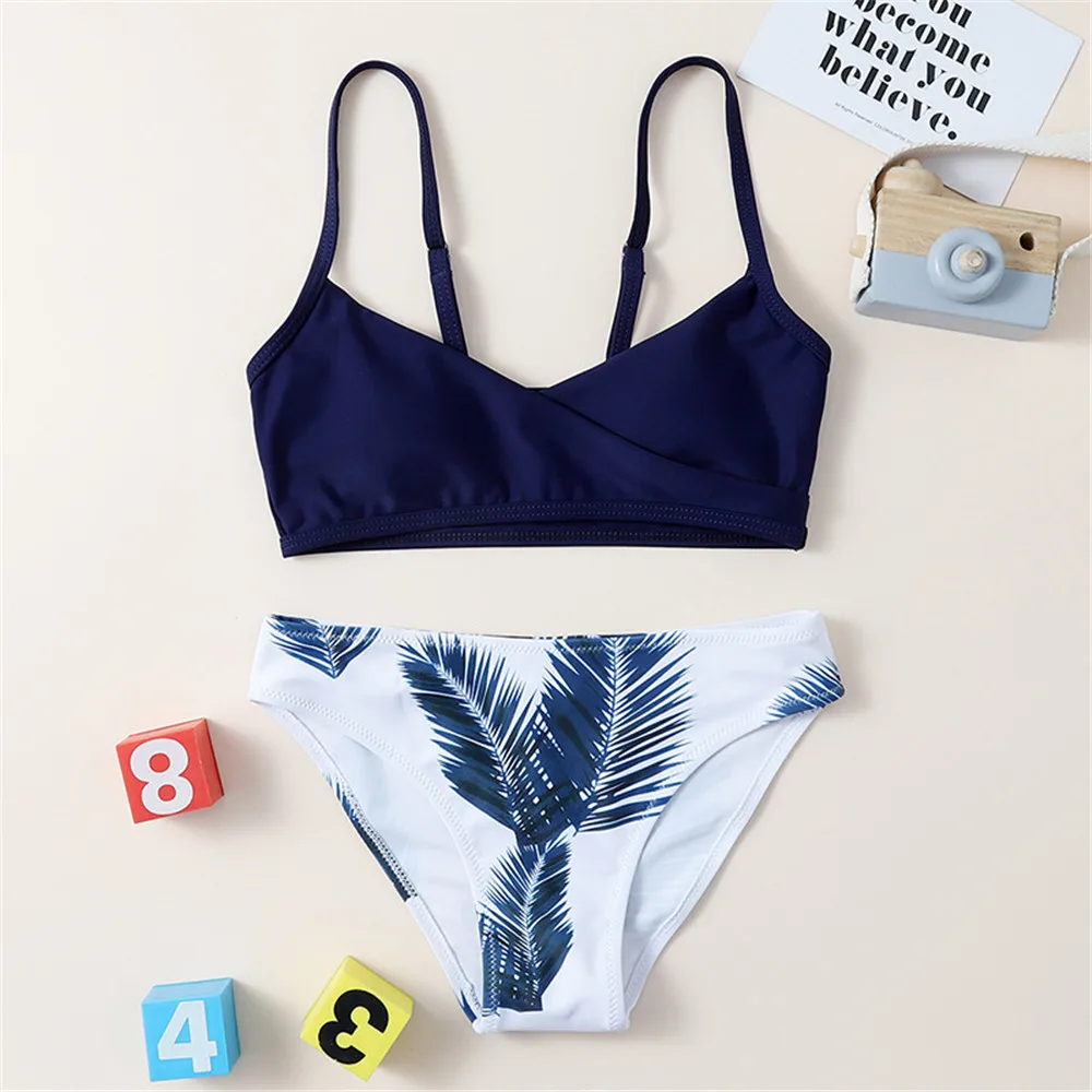 Girls Swimsuit Leaf Print Kids Swimwear Summer Girl Adjustable Bikinis Children Baby Bandage Biquini Infantil