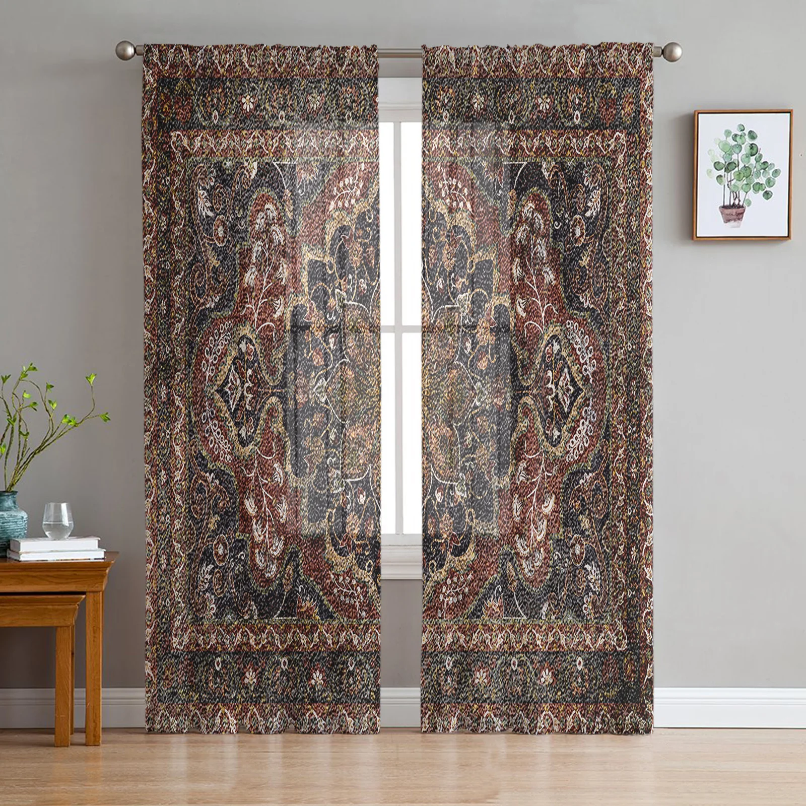 

Nostalgic Flowers Leaves Buds Retro Sheer Curtains For Living Room Window Tulle Curtain Bedroom Kitchen Decoration Voile Drapes