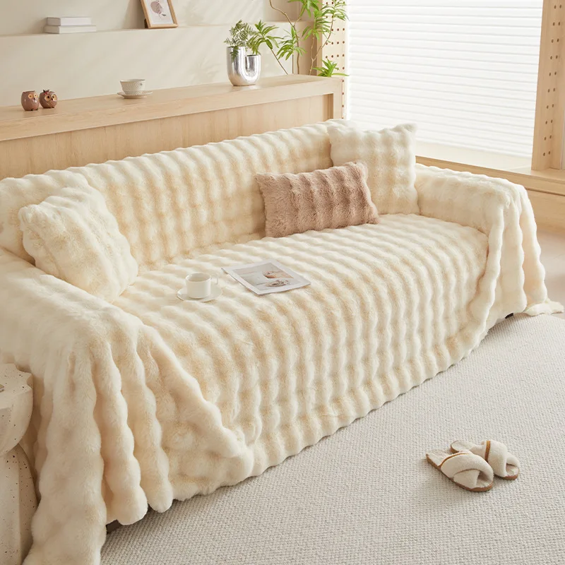 Rabbit Plush Sofa Cover 3 Seater Thick Towel Blanket Couch Slipcover Universal Furniture Protector 1 Pc