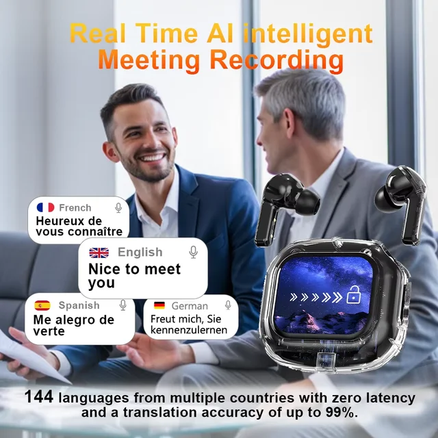 Translation Headphones with Multifunction Touch Screen Smart Wireless Bluetooth Earphone HiFi Audio Quality Business Earbud 2