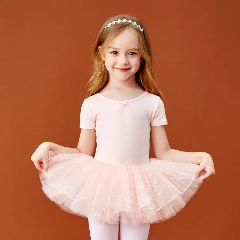 USHINE Ballet Skirt For Girls DanceWear Tutus Dress Clothes For Kids Women Leotard Short Sleeve Cotton Costumes Dancing Dance