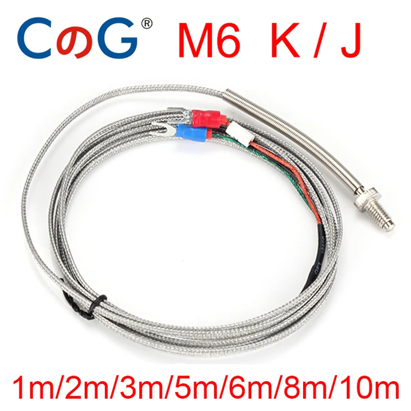 

CG Insulate Thermocouple M6 Screw K J Type With 1M 2M 3M 5M Wire Cable WRNT-02 Temperature Sensor for Temperature Controller