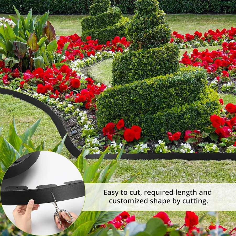 10 m landscape edging kit, garden edging coil 30 nails, no digging lawn design, grass stone divider with landscaping (bla