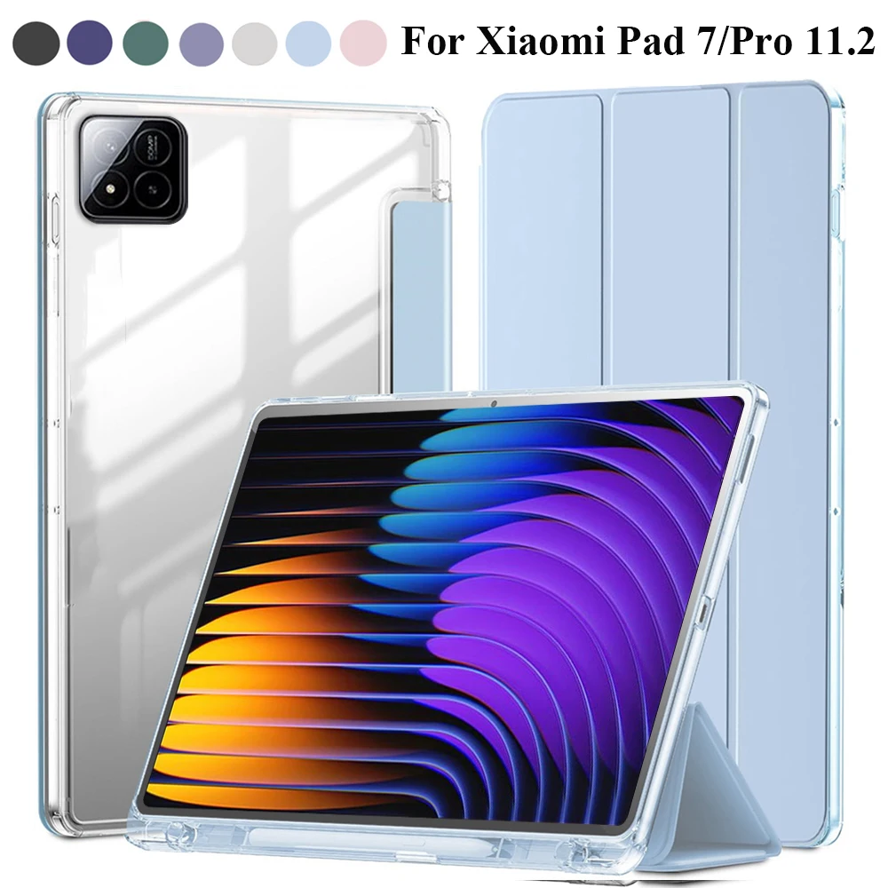 Hybrid Slim Tablet Case with Built-in Pencil Holder and Clear Transparent Shell
