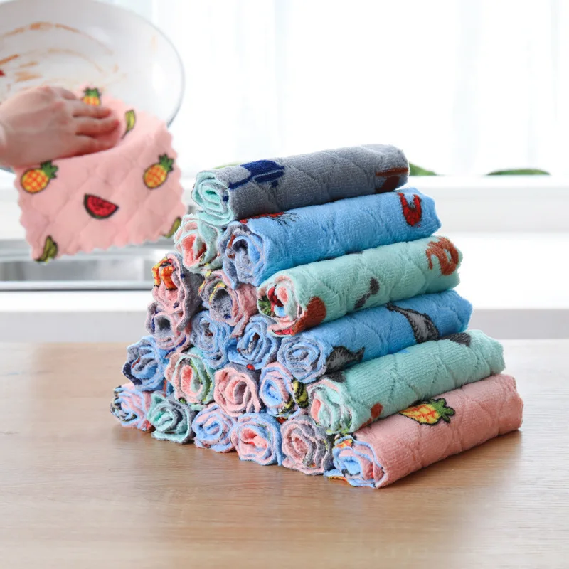 

5/1pcs Kitchen Super Absorbent Microfiber Dish Cloth Tableware Household Printing Washing Cleaning Towel Kitchen Tools Gadget