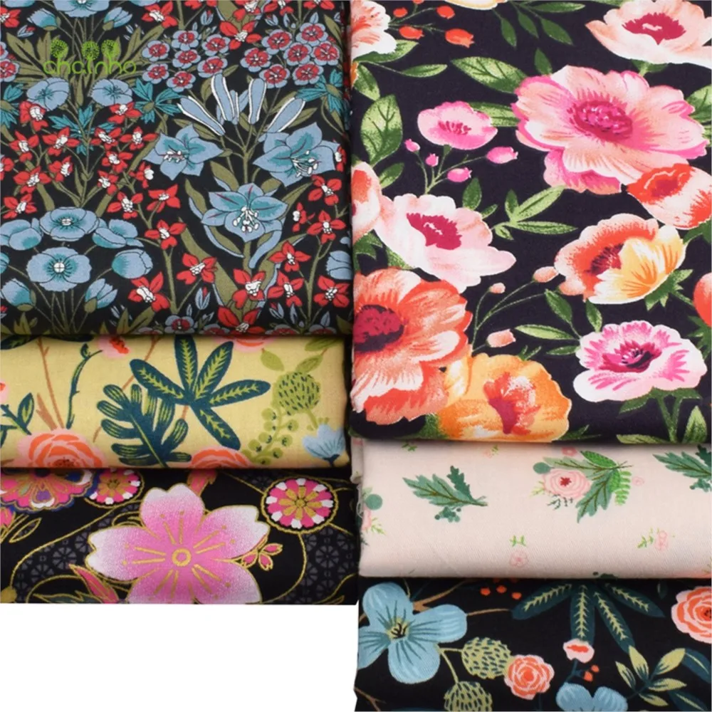 Chainho,Printed Twill Weave Cotton Fabric,Patchwork Cloth,DIY Quilting Sewing Material,Handmade Textile,Big Size,CC1-5
