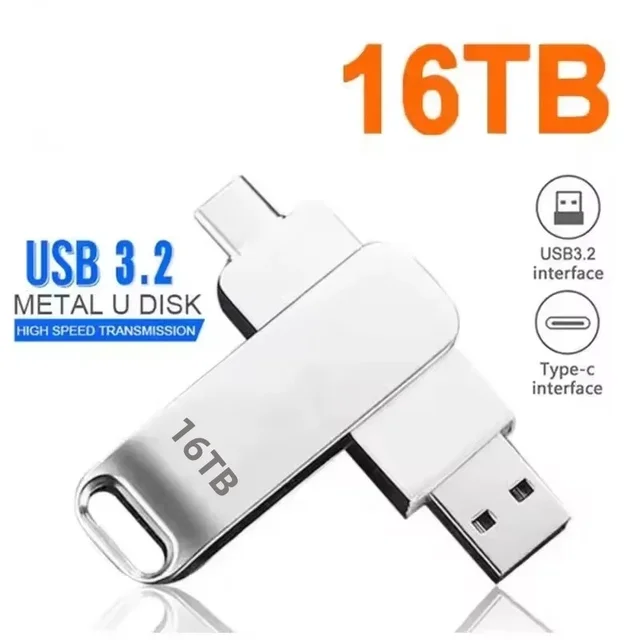 For Xiaomi 16TB USB 3.2 Flash Drives U Disk 2TB High Speed Metal Pendrive WaterProof Type-C Memoria USB Stick USB Drives 4TB 2TB 6