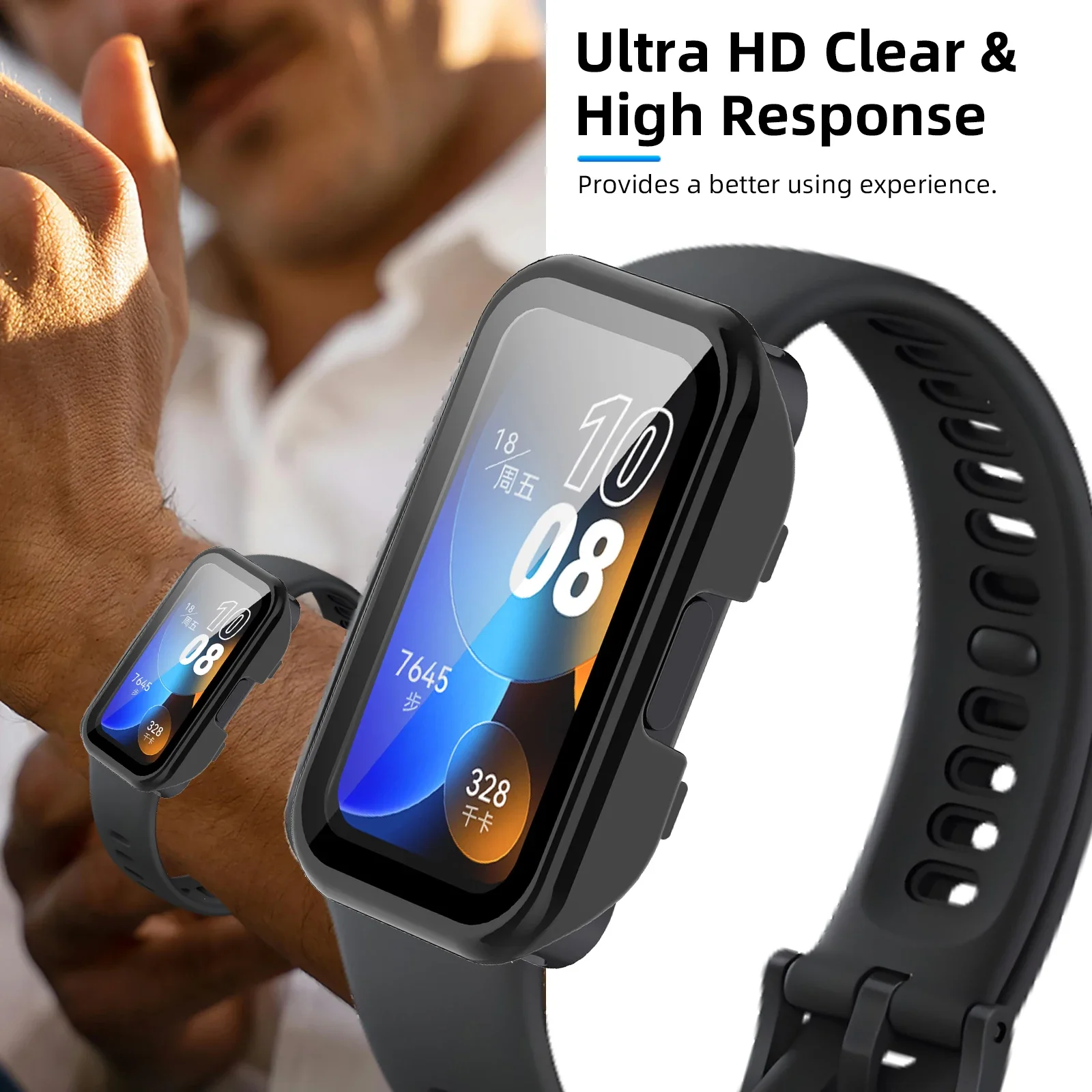 Msiall [2 pezzi] nero Transparent con Pellicola Protezione Schermo Vetro Temperato per HUAWEI WATCH D, 9H Durezza PC Case,Bumper,Sottile Case Protettiva Completa per Smart HUAWEI WATCH D