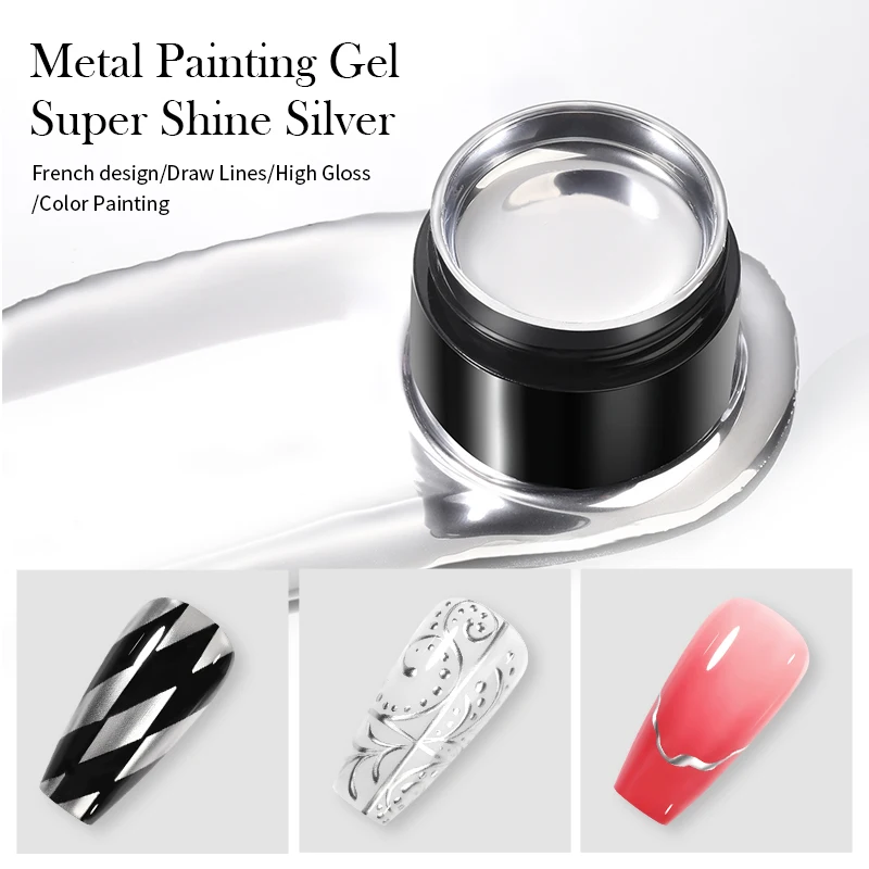 BORN PRETTY Super Bright Metallic Gel Paint, Gold & Silver Mirror Finish, 5ML