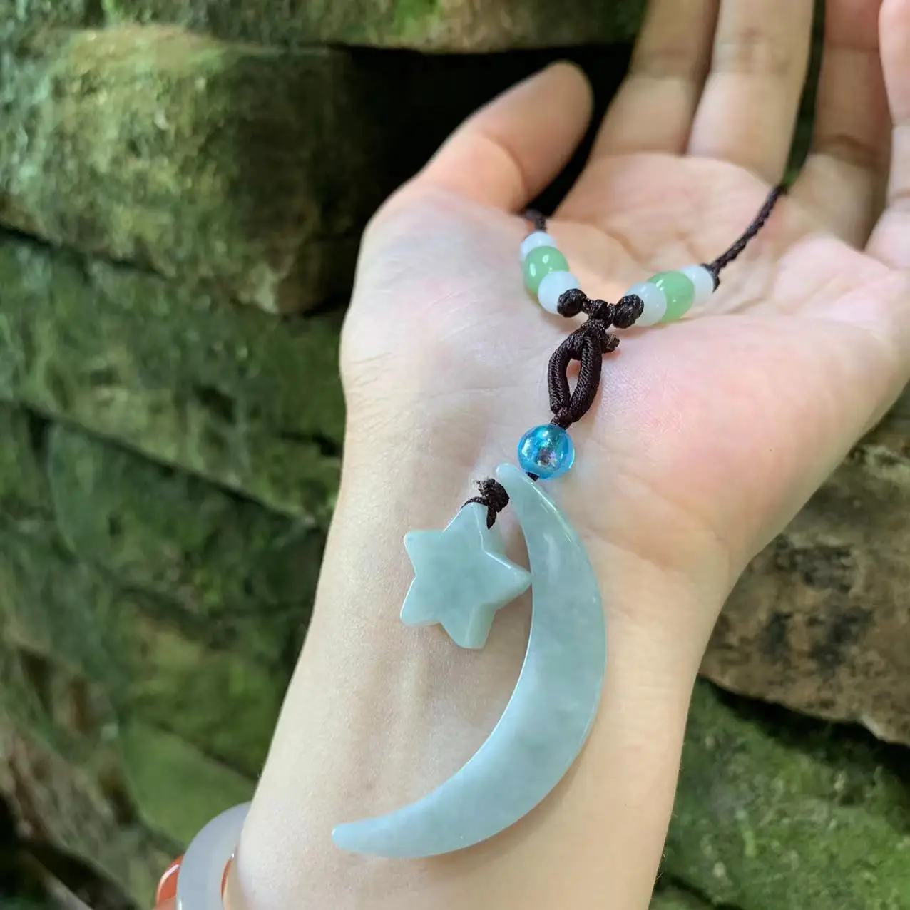 Natural Myanmar Jade Pendant Necklace Star Moon Lucky Men's and Women's  Grade A Jade Pendant Jewelry