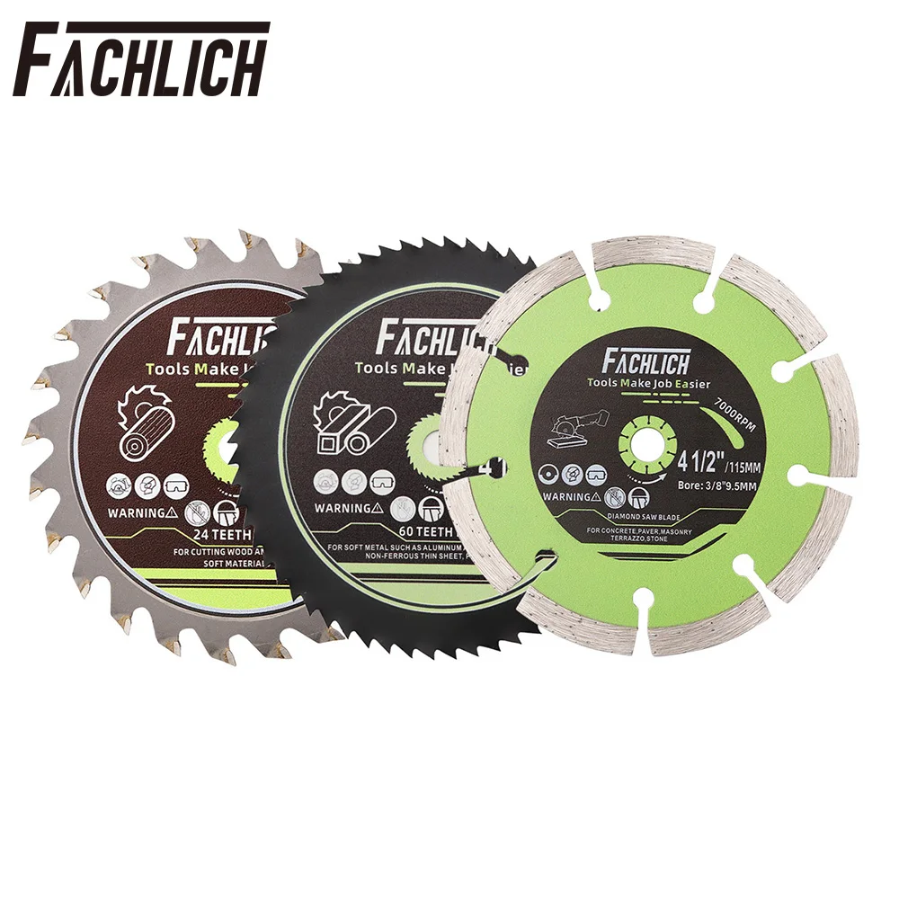 FACHLICH Dia115mm Cutting Disc Aluminum Metal Copper Wood PVC Pipe Concrete Marble Stone Saw Blade Bore9.5mm 4.5inch Plate fachlich 3pcs 85mm diamond cutting wood disc set plastic circular saw blader cut plate rubber pvc pipe arbor15 10mm dry cutter