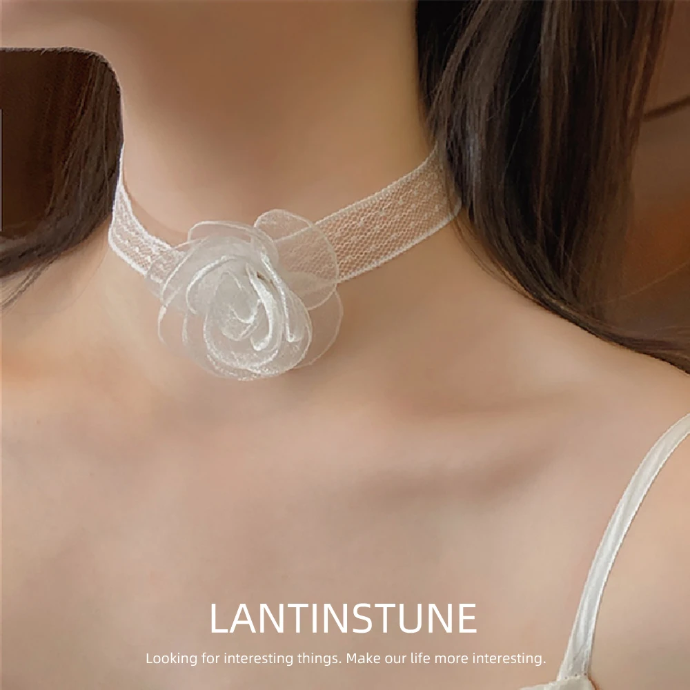 Creative White Lace Flower Ribbon Choker Necklace For Women Summer