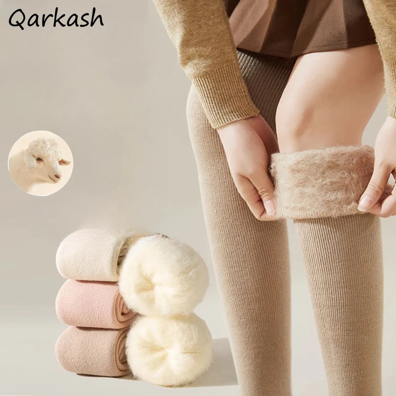 

Stockings Women Solid Winter Warm Plus Velvet Thicker Chic Knee Socks Comfortable Breathable Simple Style Stretchy Girls Street