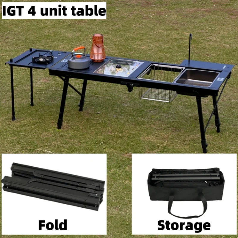 Camping table Outdoor Camping IGT Table 4 Unit Table Portable Aluminum Alloy Ultralight Folding Camping Desk BBQ Picnic