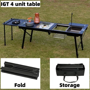Tavolo IGT da campeggio esterno Tavolo Igt da 4 unità Tavolo da campeggio pieghevole ultraleggero portatile in lega di alluminio Tavolo IGT da picnic per barbecue Nuovo