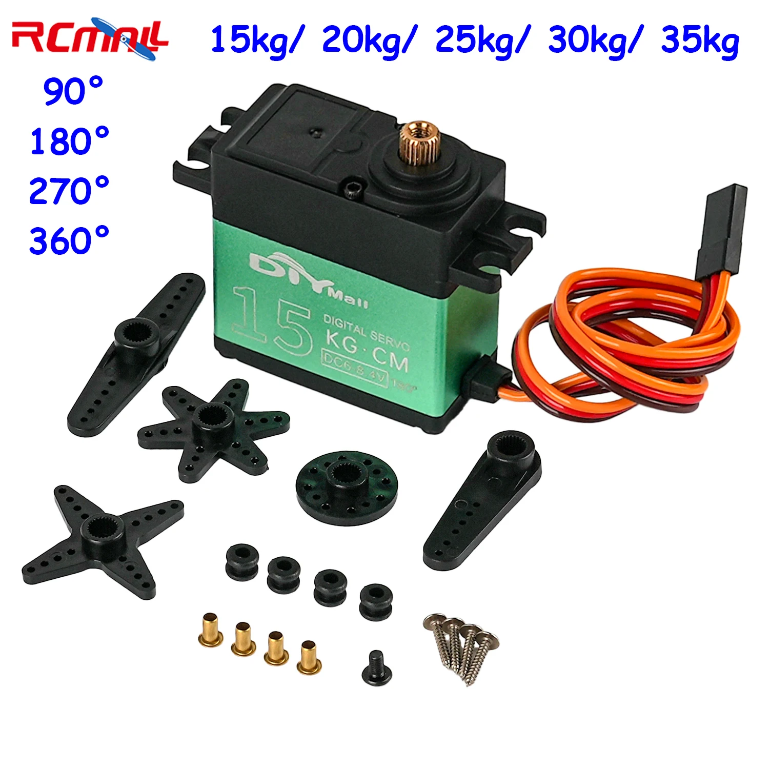 RCmall Digital Servo Metal Gear High Torque 15kg 20kg 25kg 30kg 35kg 90&deg; 180&deg; 270&deg; 360 Degree RC Servo for Robot Car Aircraft robot servo