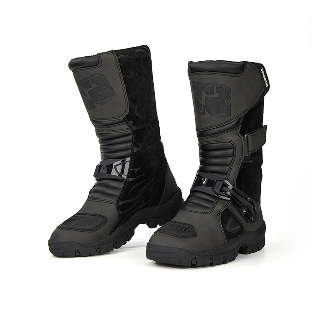 Men's Waterproof Motorcycle Boots Brown Leather Motocross Anti-slip Motorcycle Accessories
