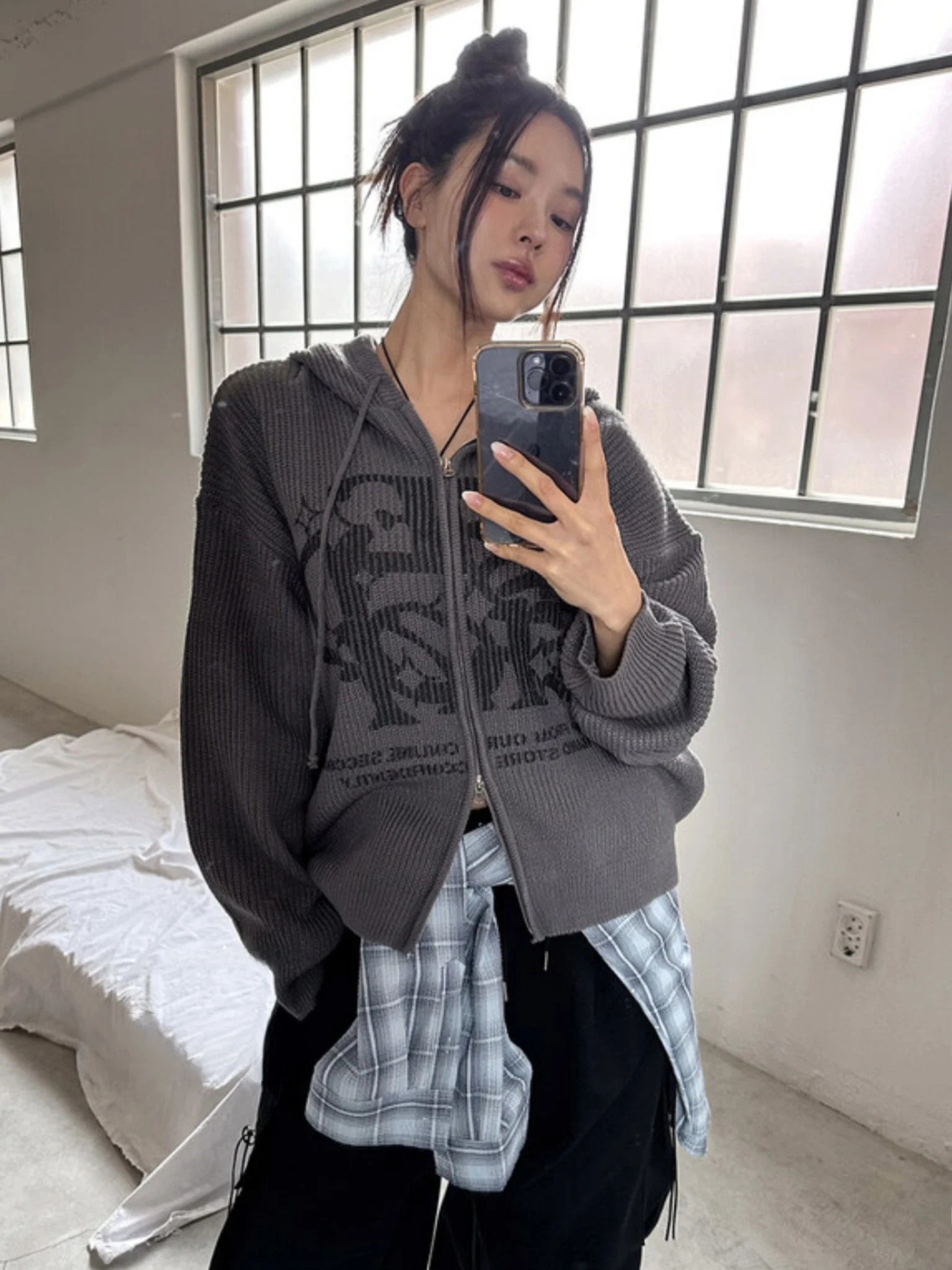 Loose Knitted Hoodie Street Sle Letter Print Fem Outerwear Comfortable Breathable Casual Commute Sle Long Sve Coat