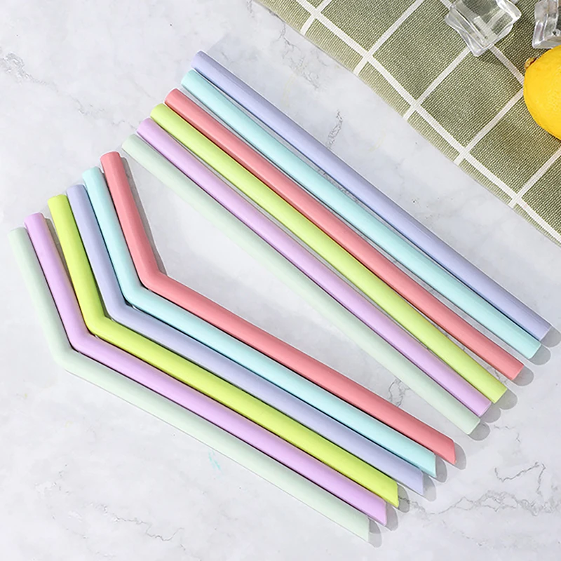 Set of 6 Multicolor Reusable Silicone Drinking Straws - Food Grade, Straight & Bent
