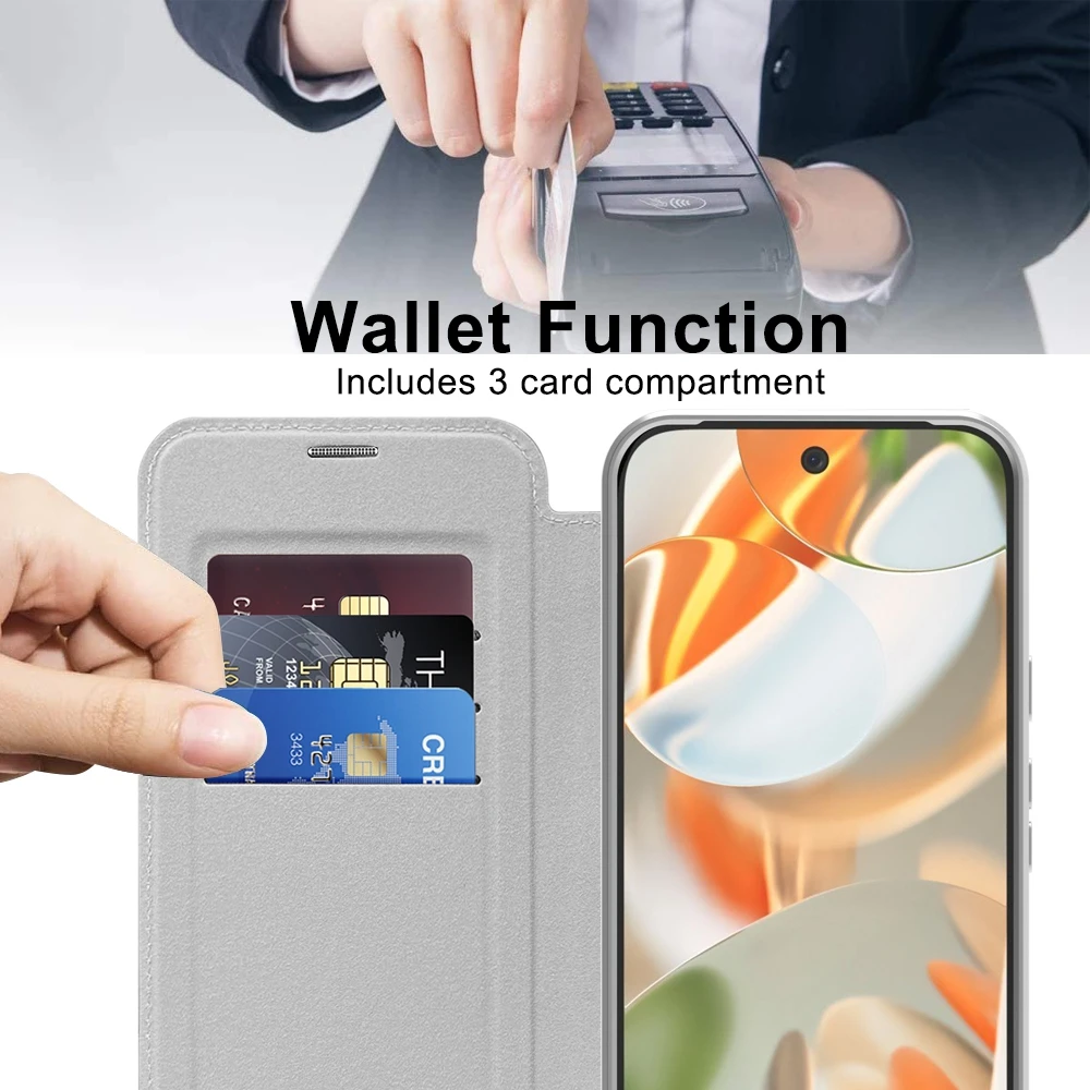 Enhanced Wireless Charging Magnetic Wallet Case with Card Slots and Anti-Fall Leather Design