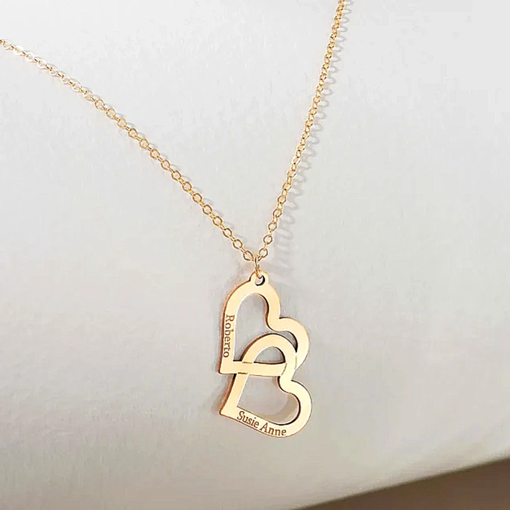 

Custom Engraved Couple Name Necklace Personalised Heart Pendant Choker Stainless Steel Jewelry Gold Chains Valentine's Day Gifts