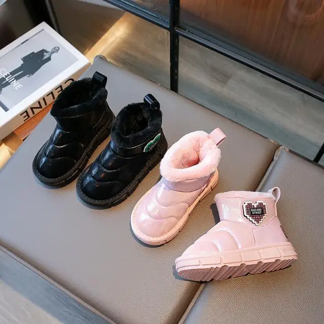 

Winter Snow Boots For Girls Boys Leather Thick Warm Plush Winter Sport Shoes Anti-slippery Kids Waterproof Snow Shoes Footwear