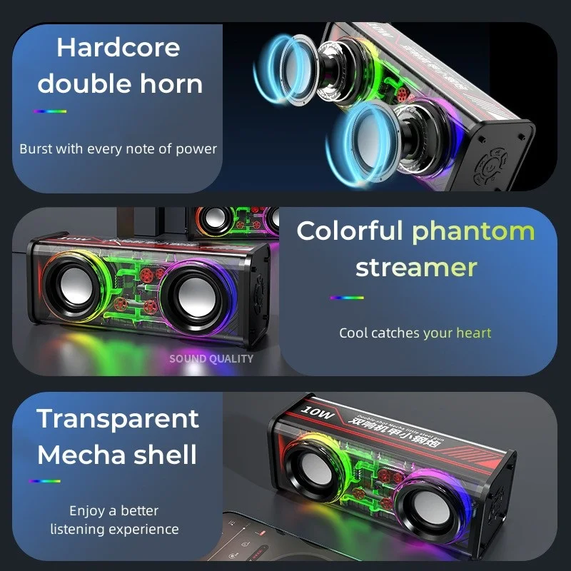 V8 Transparent Mecha Bluetooth Speaker description image 7