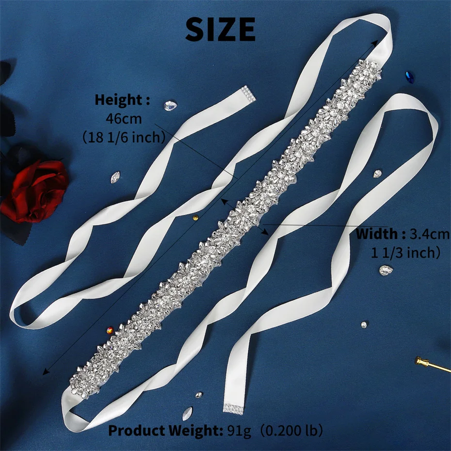 Cintura da sposa con strass di cristallo – Fascia per abito da sposa color argento, chiusura con fibbia - Italia