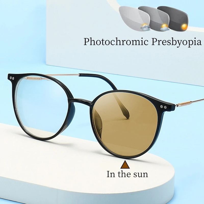 SmartPhotochromicReadingGlassesRoundFrameFarsightedEyeglasses