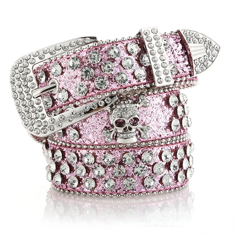 Cinto de Couro com Strass Y2k Punk Rosa