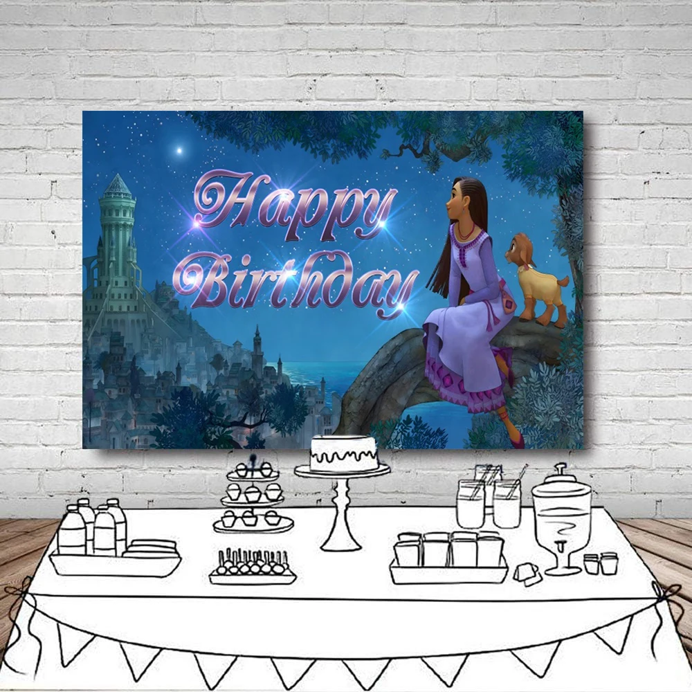thumbnail image 1 of Fondo de deseos para fiesta de cumpleaños de la princesa Asha, suministros para pancartas, película de animación del centenario, fondo fotográfico, 1 of 5