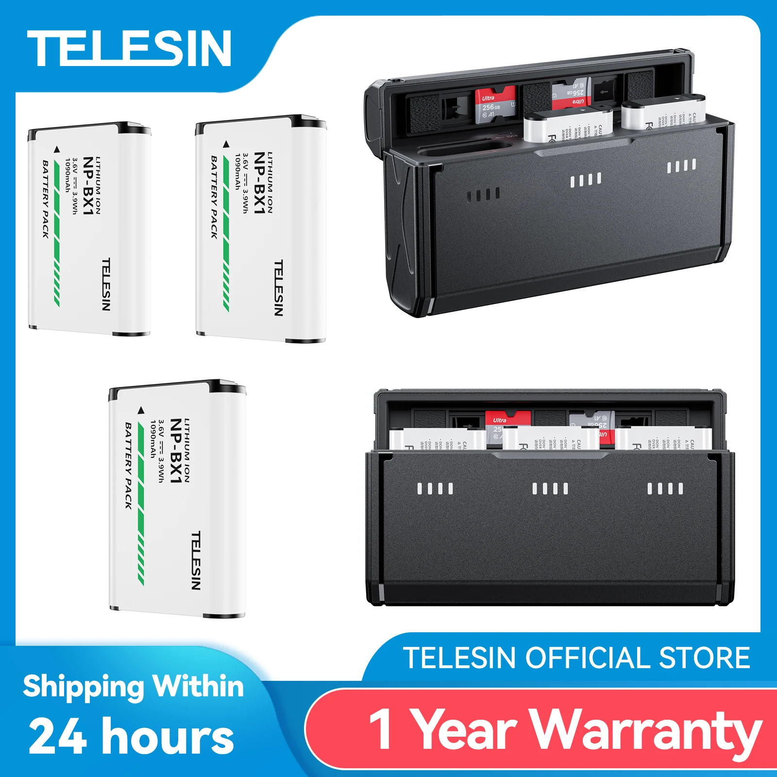 

TELESIN For SONY NP-BX1 Battery 3 Way Fast Charger Box For Sony FDR-X3000R ZV-1 RX100 M7 AS300 HX400 HX60 WX350 AS300V And Other