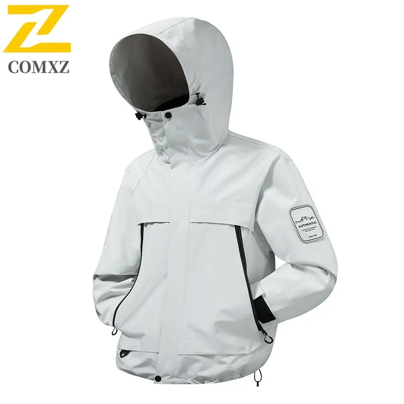 COMXZ Hooded Versatile Jacket for Men Outdoor Hike Wind Resistant Motorcycle Coat Leisure Everyday Use Style Autumn Zipper Coats