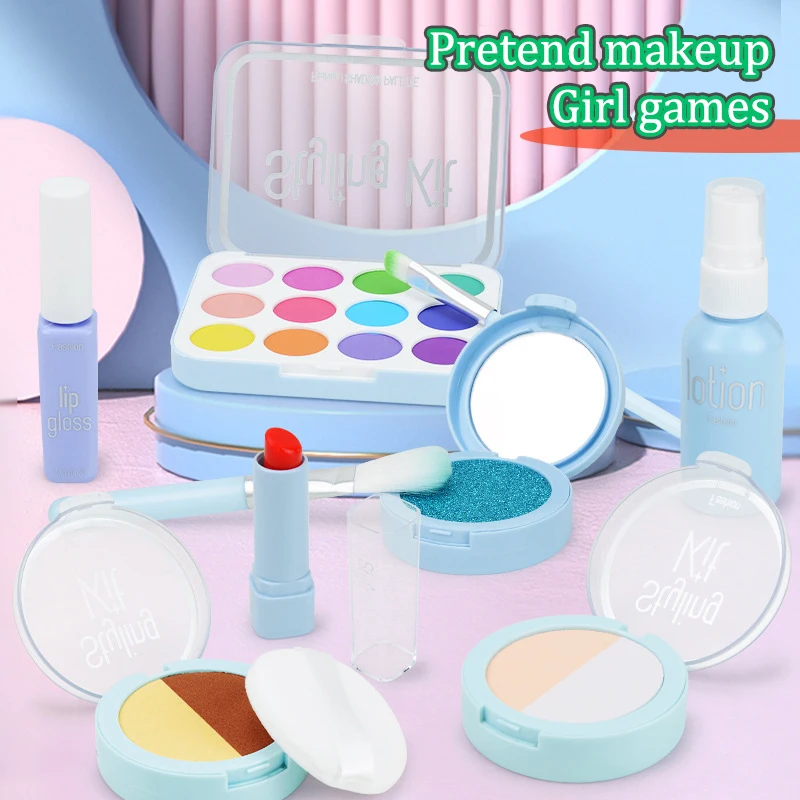 Girl Simulation Cosmetics Set Pretend Makeup Game Lipstick Eyeshadow Model Set House Party Activities Role Play Girls Toys Gifts makeup toy princess pretend toys cosmetics set