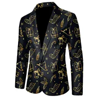 Christmas Gift Men Suit Coat Fashion Christmas Printed Pocket Lapel One Button Slim Fit Blazer Men Winter Party Jacket Plus Size 1