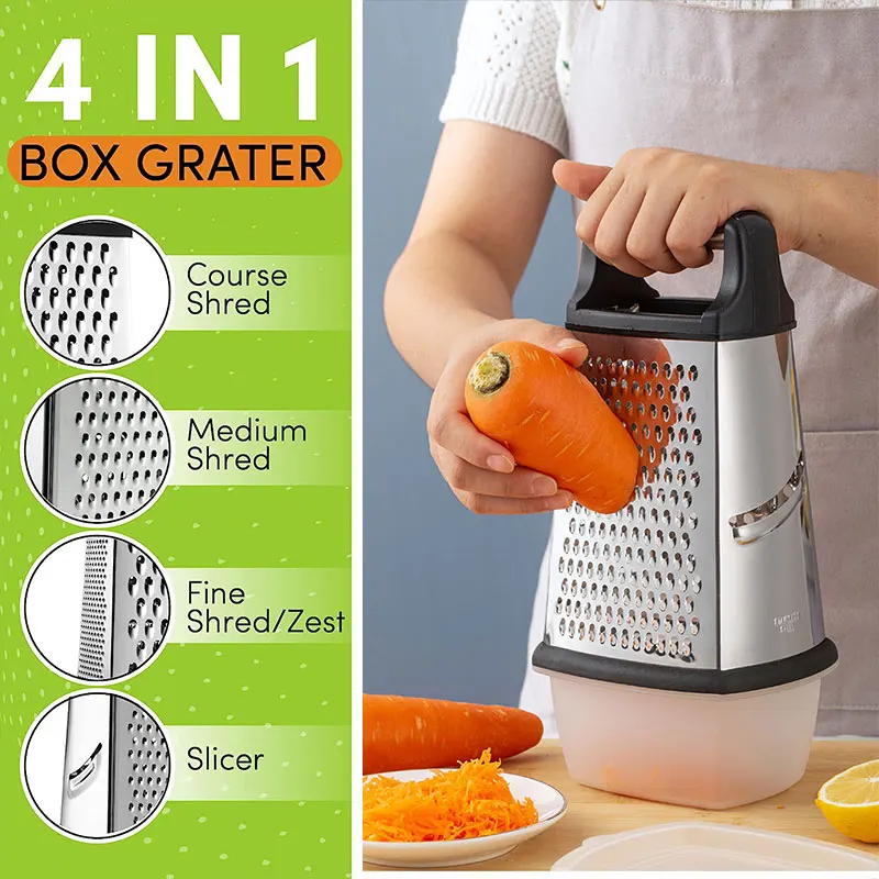 Stainless Steel Box Cheese Grater Container 4 Sides Box Grater Handheld Kitchen Food Shredder Vegetable Ginger Cutter cheese grater