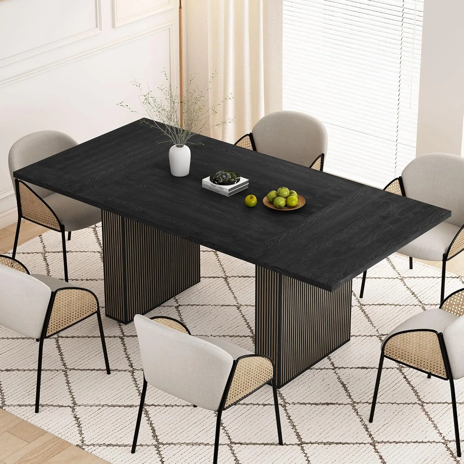 Customized 78" Modern Wood Dining Table, Farmhouse Fluted Rectangular Kitchen Table, Large Long Dinner Table Seats 6-10 People f
