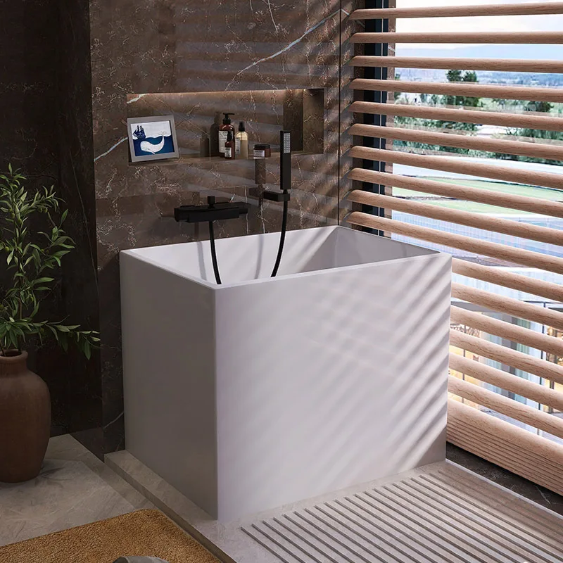 Bathroom White Bath Solid Surface Deep Immersion Freestanding Acrylic Bath