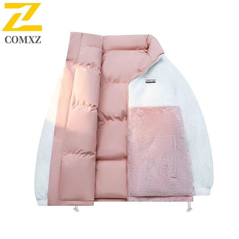 COMXZ 2025 New Unisex Double-Sided Lamb Wool Jacket Autumn Winter Fashion Warm Hong Kong Style Cotton Jacket Casual Outerwear