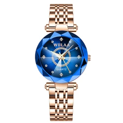 Elegant Rhinestone Women's Bracelet Watch in Gold (Blue)