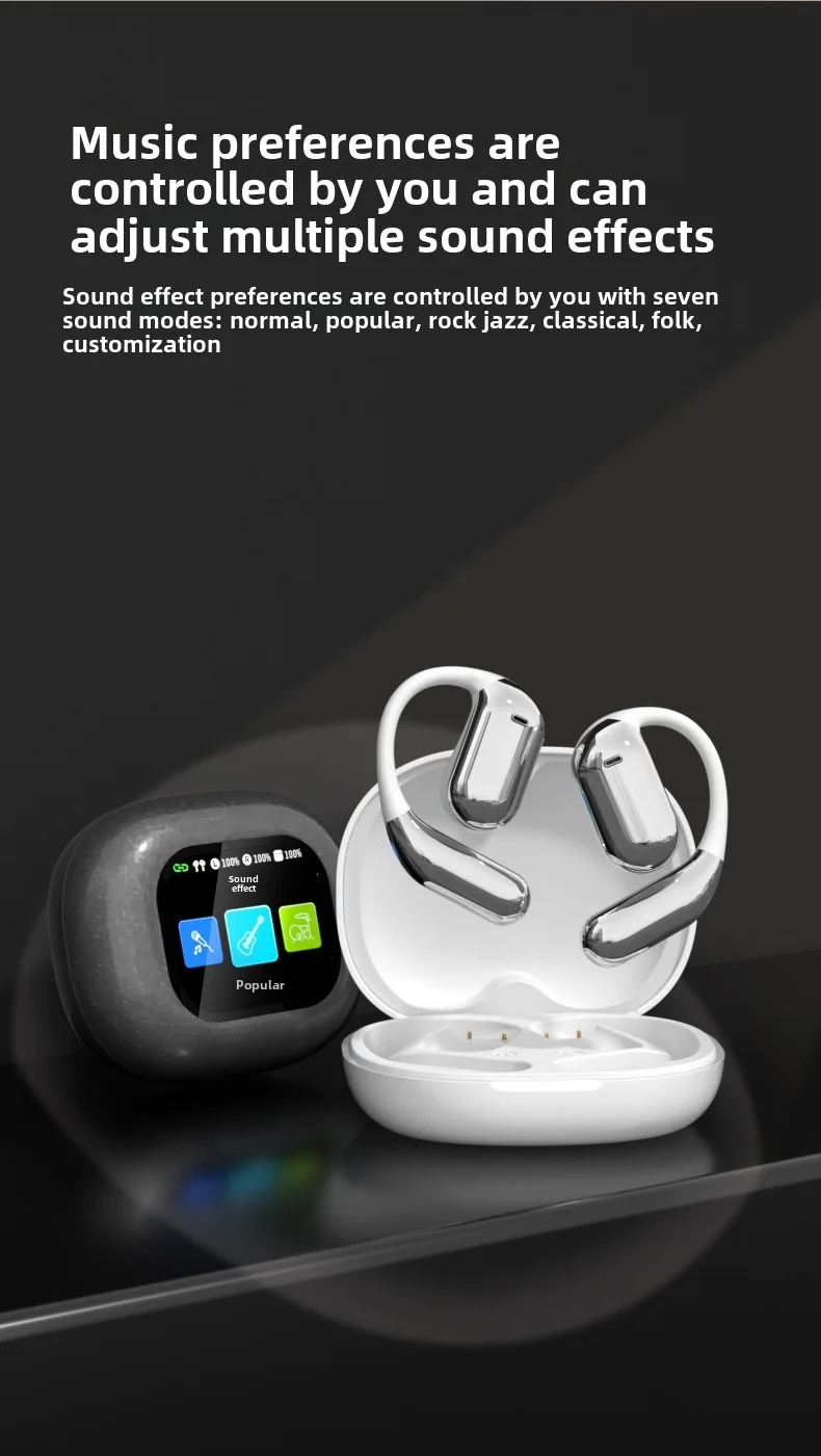 Cross-border hot-selling LCD hanging ear open earphones with full-color touch sc