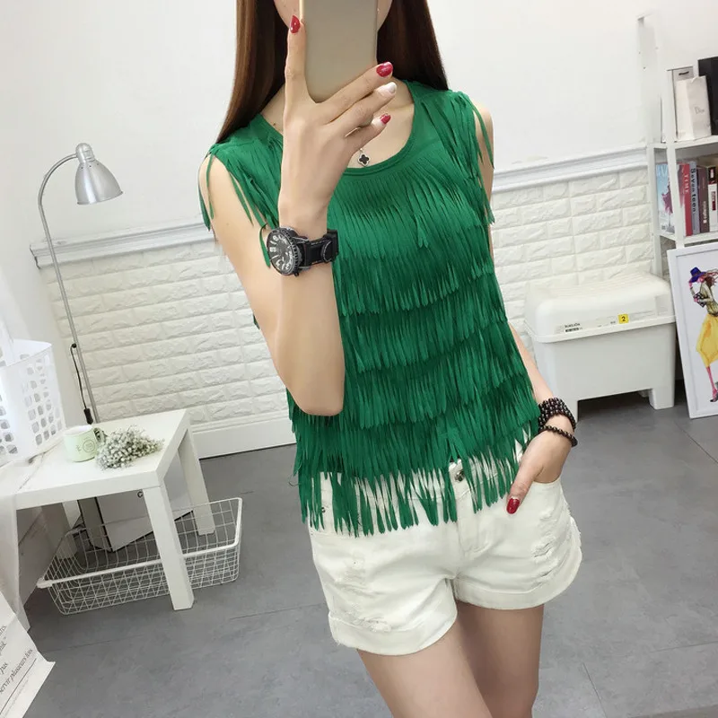 2022 여름 유행 하이 웨이스트 스위트 여성 쉬폰 탑 짧은 소매 술 분리형 새시 조끼 겉옷 