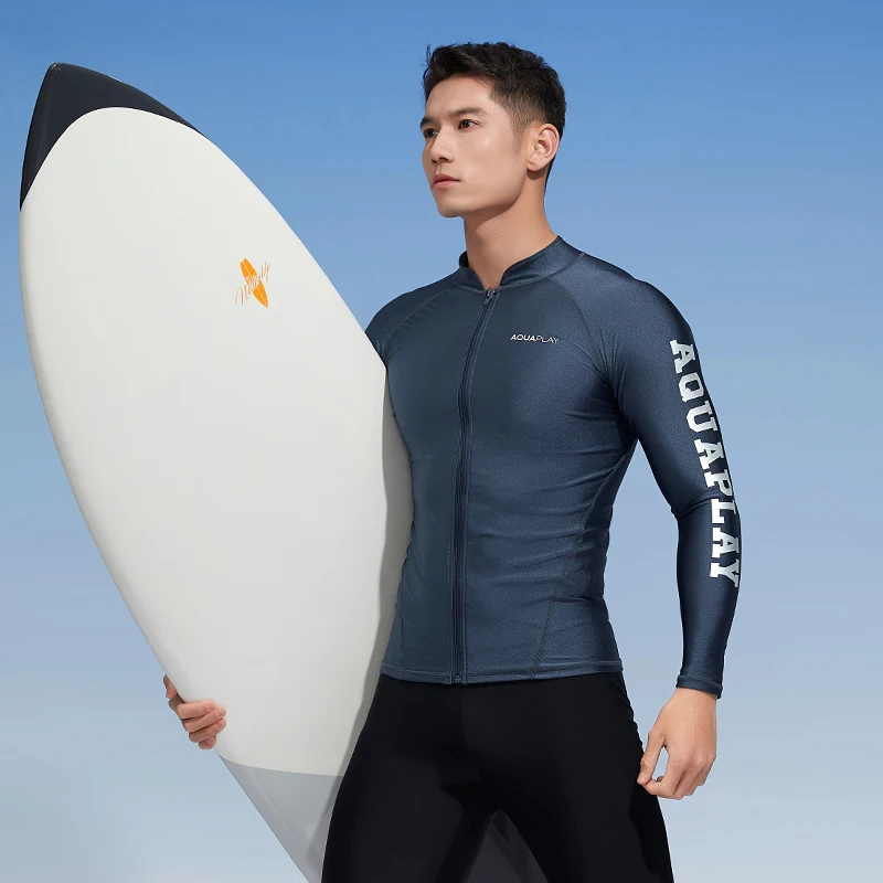 AquaPlay Men&lsquo;s Rash Guard Surfing Diving Swimwear Full Zipper Long Sleeve Suit Swimming Surf Clothing Outdoor Sport Fitness