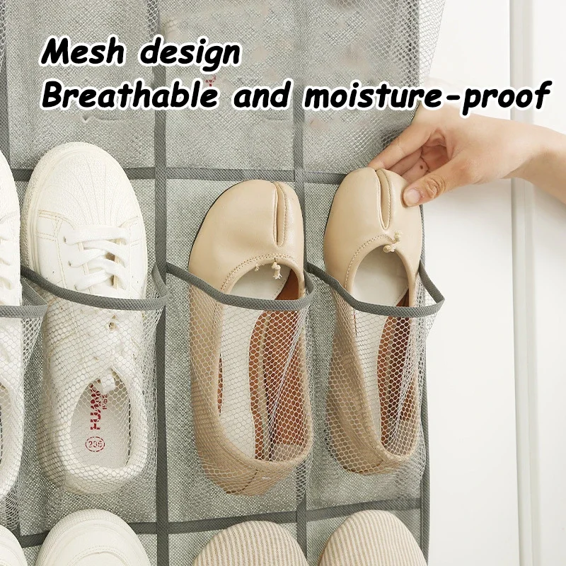 24/28 Grid Wall-mounted Sundries Shoe Organiser Fabric Closet Bag Storage Rack Mesh Pocket Clear Hanging Over The Door Cloth Box 3