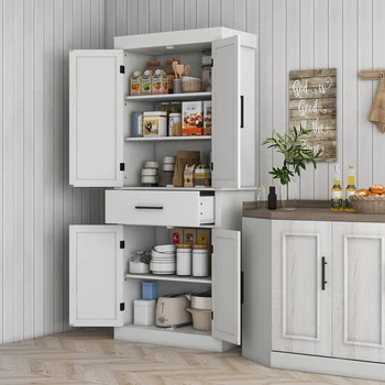 Homcom 72" Tall Kitchen Pantry Storage Cabinet with Barn Doors and Drawer 1