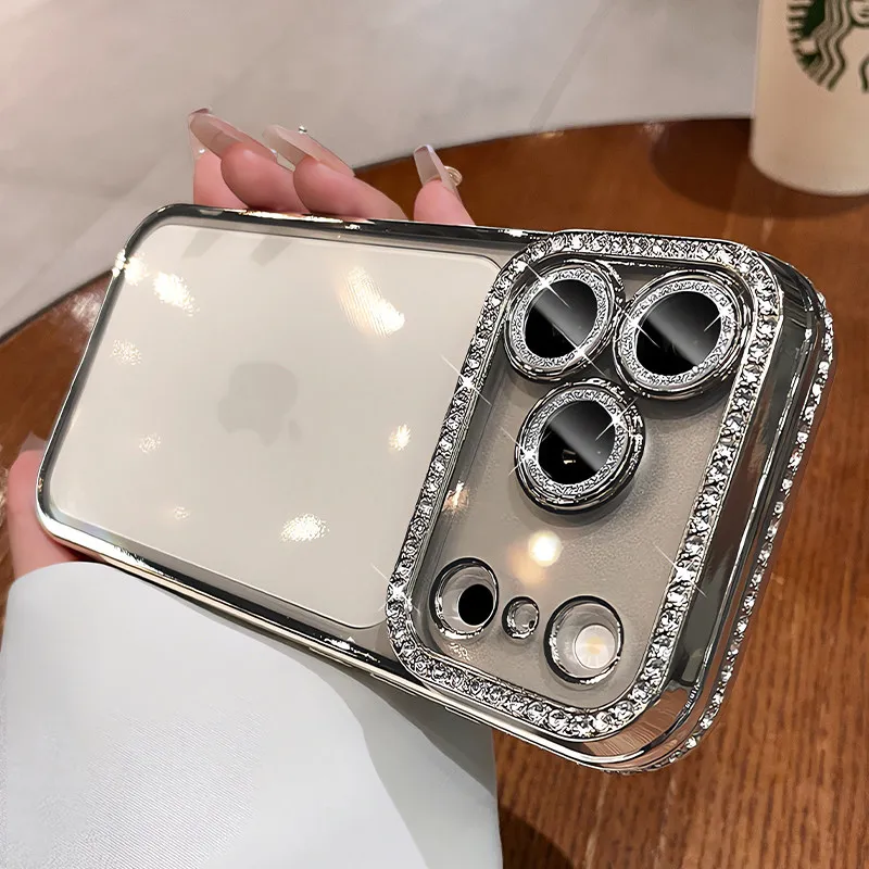 Luxurious Diamond-Plated Transparent Silicone Case with Camera Protector - Soft Bling TPU Back Cover