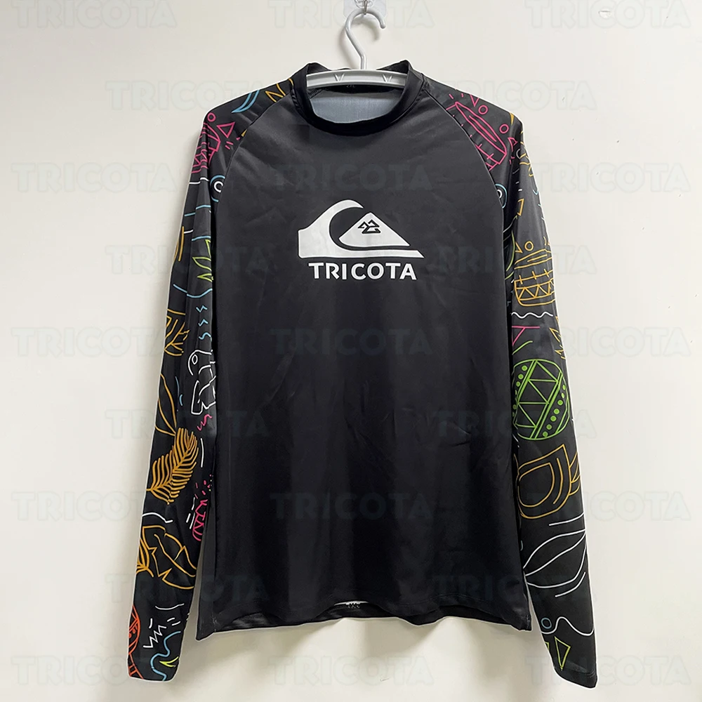 TRICOTA Men Rash Guard Long Sleeve UV Sun Protection Surf T Shirt Skin Dive Top Beach Swimwear Surfing Clothes Floatsuit UPF 50+
