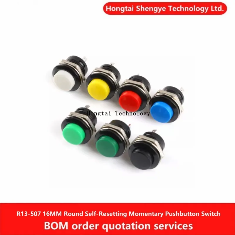 R13-507 16MM Round Self-Resetting Momentary Pushbutton Switch Red Black ...